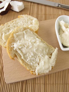 White chocolate cream with coconut on bread