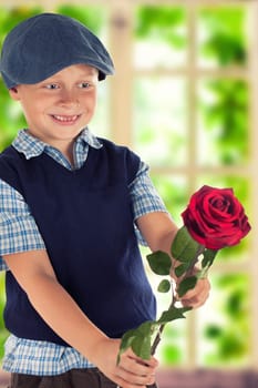 Child presents rose