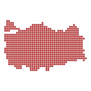 Map of Turkey made of red pixels