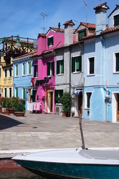 Village center of Burano with colored houses