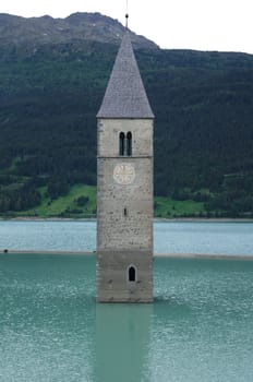 Old church tower of Raschen in the water