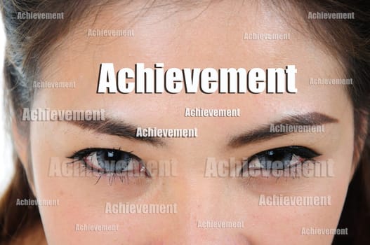 Woman looking up focus on achievement word