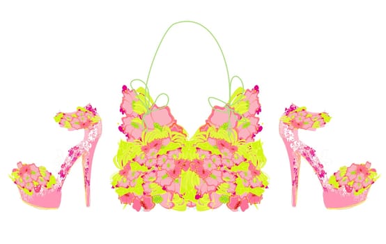 Beautiful floral female shoes and bags
