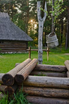 Old wooden well, close up