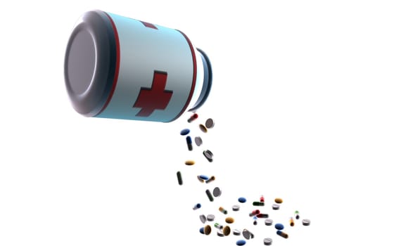 Digital illustration of capsule bottle in colour background