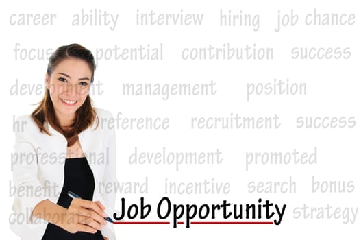 Business woman writing job opportunity for human resources and recruitment concept