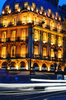 Paris by night on famous Boulevard Saint-Michel near Latin Quarter