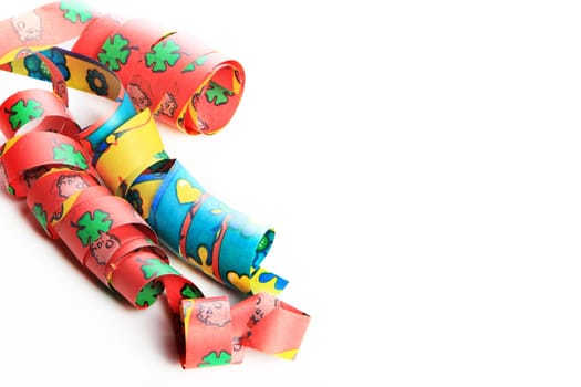 Streamers as party decoration for birthday with white background