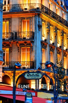 Paris by night on famous Boulevard Saint-Michel near Latin Quarter