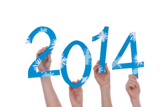Many Hands Holding a Blue and Snowy 2014, Isolated