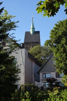 Church spire in Bösingfeld