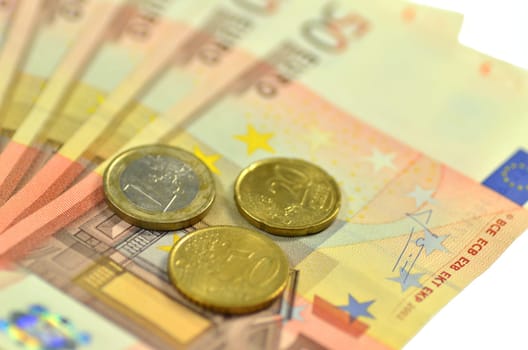 euro banknotes and coins