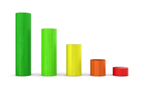 Downward trend colorful - 3D building blocks diagram round 2