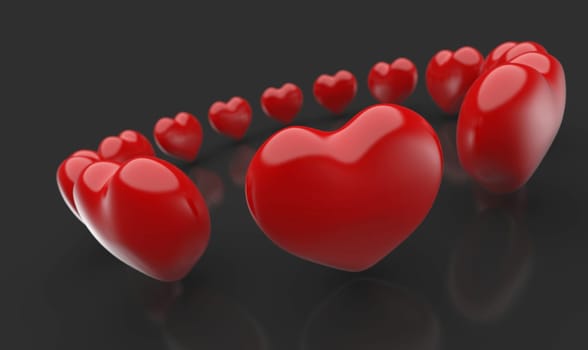 Red 3D hearts in the circle Black Red 1