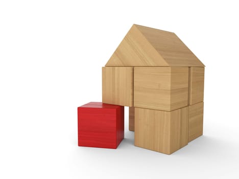Wooden House Building Block Concept - Red