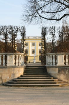 The orangery in Kassel was built below or about 400 m south of the former city palace near the western Fuldaufer under Landgrave Karl between 1703 and 1711. Since then it has formed the northern beginning of the Karlsaue.
