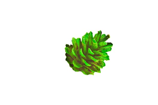 Pine cones lacquered in neon,neon green on white background