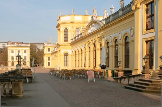 The orangery in Kassel was built below or about 400 m south of the former city palace near the western Fuldaufer under Landgrave Karl between 1703 and 1711. Since then it has formed the northern beginning of the Karlsaue.