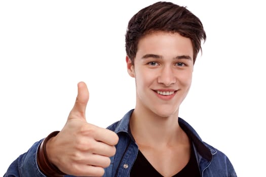 Young man looking ahead and doing ok gesture