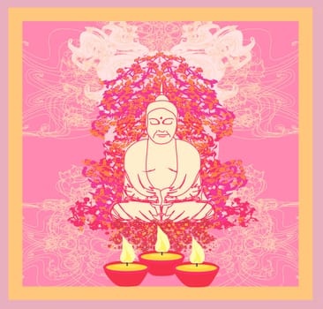 Lotus Oil Lamp with Buddha card
