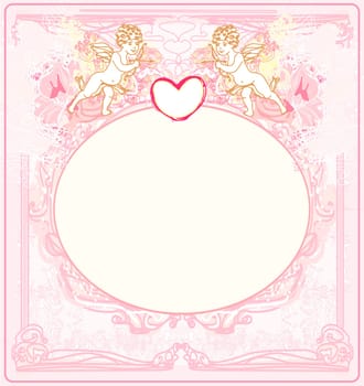 happy valentines day vintage card with cupids