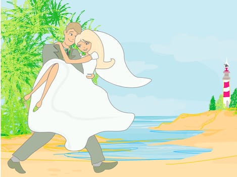 Wedding couple on a tropical beach