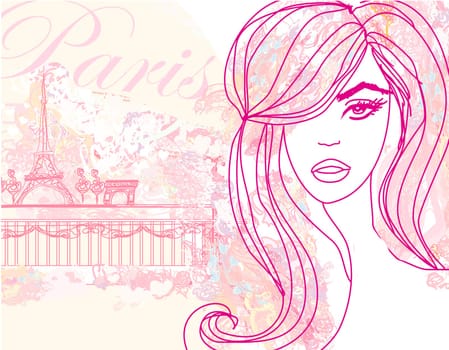 beautiful women Shopping in Paris - vector card