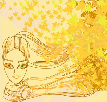 Abstract Beautiful autumn Woman  portrait