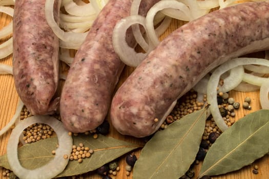 close up bratwurst with onion