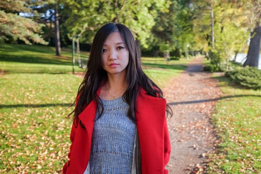 portrait of woman at end of a road