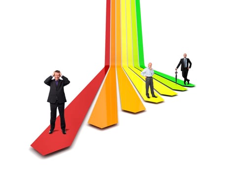 3d image of efficiency arrows and business people