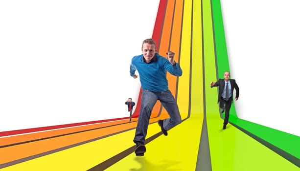 business people run on virtual energetic ways