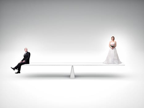 groom and bride in false balance