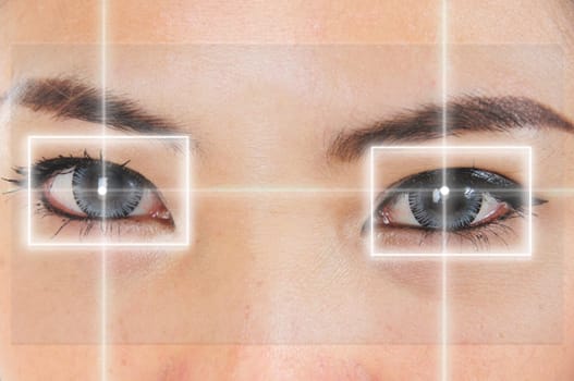 Close up photo of woman taking eye laser