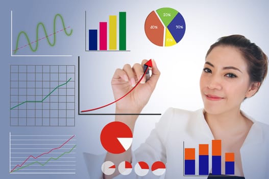 Business woman drawing raising graph to present growth performance