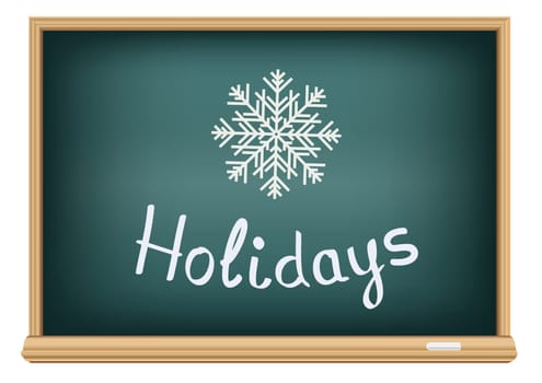 Text message on the school blackboard that represent the winter holidays
