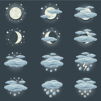 A collection of icons that show night weather