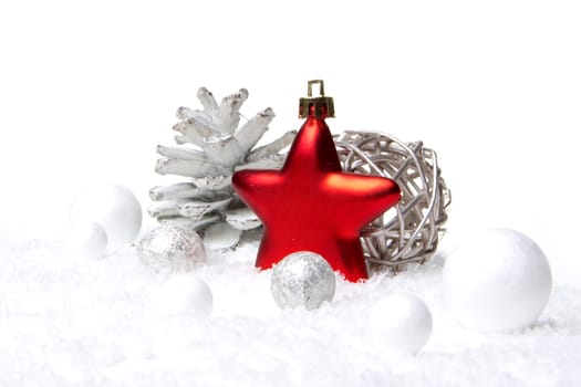 Christmas,decoration pine cones,Christmas bauble as a star red and white