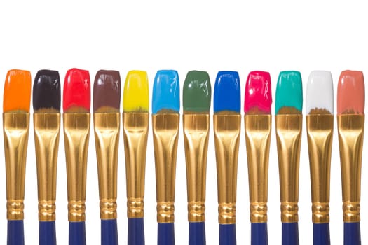 Set of paintbrushes with color paints. Isolated on white background