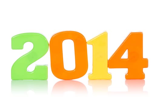 Colorful digits shows year 2014, isolated on white background.