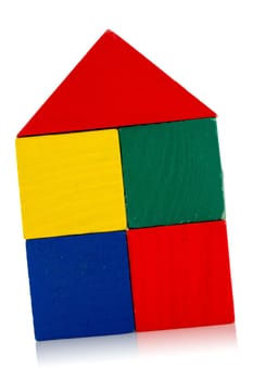 Wooden blocks house  isolated on white background.