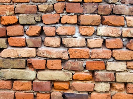 The old red brick wall background