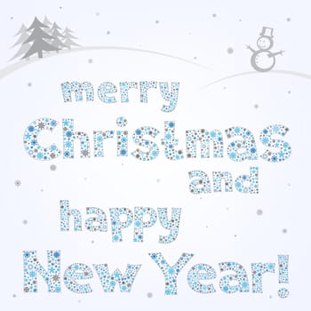 Text message on the light Christmas background that congratulates with holidays