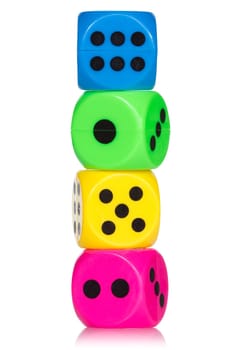 Stack of colorful dice,  isolated on white background