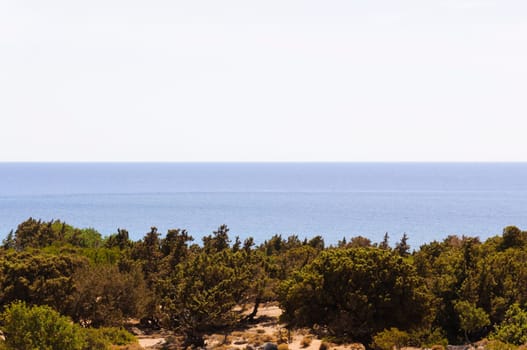 Wide view of Kedrodasos beach, island of Crete, Greece