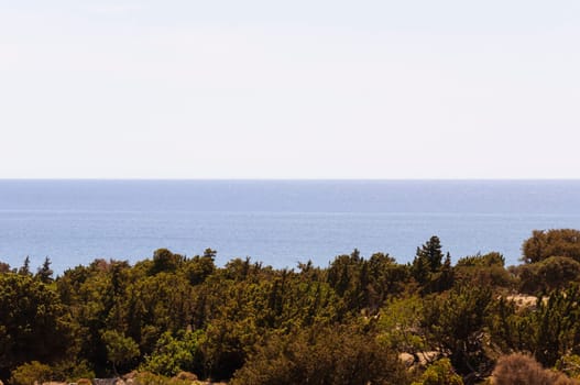 Wide view of Kedrodasos beach, island of Crete, Greece