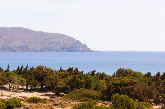Wide view of Kedrodasos beach, island of Crete, Greece