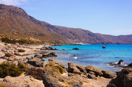 Wide view of Kedrodasos beach, island of Crete, Greece