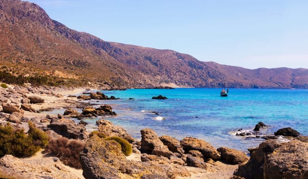 Wide view of Kedrodasos beach, island of Crete, Greece