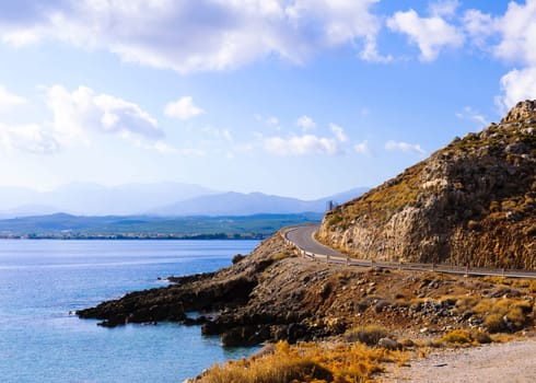 Typical Seascape road in Crete island, Greece